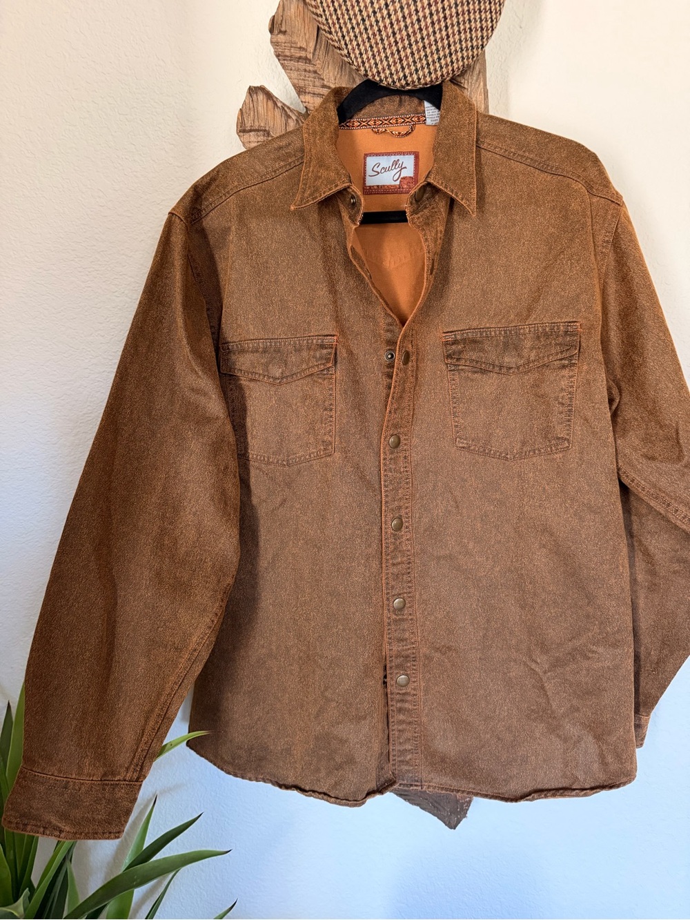 Scully Brown suede like Western Jacket snap shirt Men's L